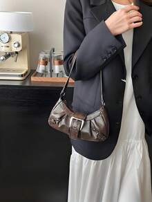 1pc Women Retro Biker Chic Studded Adjustable Strap Crossbody Bag, Large Capacity Soft Gradient Leather Shoulder/Underarm Bag, Suitable For Work, Dating, Parties, Vintage Bag For Women, Halloween Purse Perfect For Fancy Party Halloween Fashion & Gothic Fashion - 棕色 - 查看 7