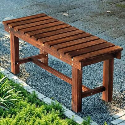 35.5 Outdoor Garden, Weatherproof Patio Benches 2 - Person Backless Wooden Porch, Multifunctional Slat All Weather Garden Lawn Porch Park Backyard Carbonized Brown