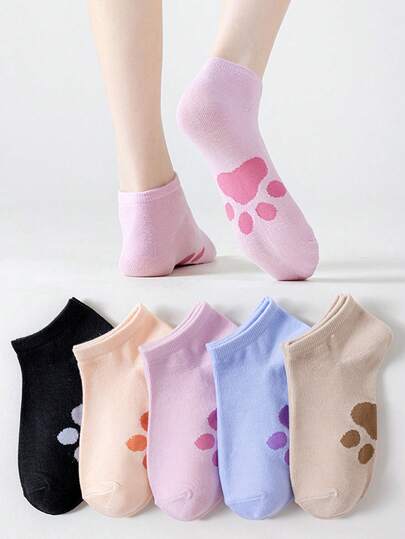 5 paia di calzini alla caviglia da donna, design carino a zampa di gatto, traspiranti e anti-odore, adatti per primavera/estate