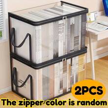 2 Transparent Storage Boxes With 180° Flip Cover - Heavy-Duty Plastic Organizer Box, Suitable For Books, Clothes, Snacks, Office Documents - Large Capacity Multi-Functional, Home And Office Storage Basket, Book Storage, Visible Contents, Durable Structure - Multicolor - View 1
