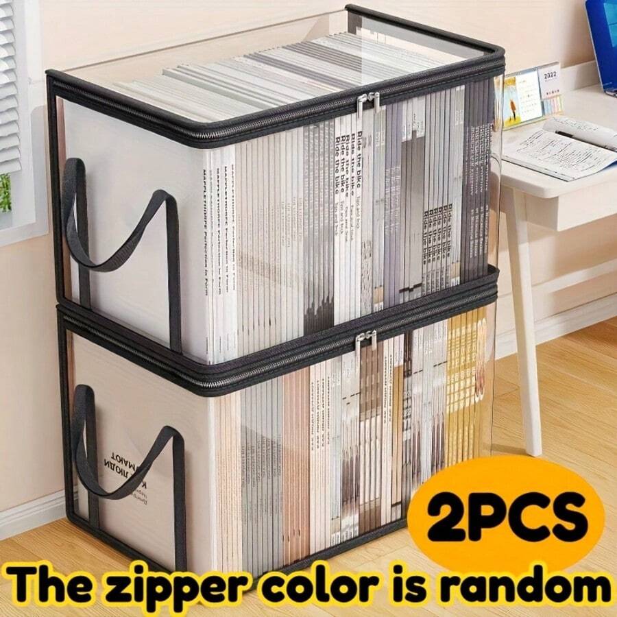 2 Transparent Storage Boxes With 180° Flip Cover - Heavy-Duty Plastic Organizer Box, Suitable For Books, Clothes, Snacks, Office Documents - Large Capacity Multi-Functional, Home And Office Storage Basket, Book Storage, Visible Contents, Durable Structure - Multicolor - View 1