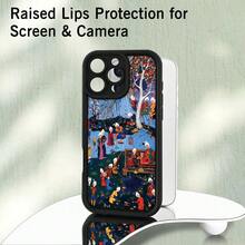 Ancient Scene Pattern Phone Case, For 17 16 15 14 13 12 11 XS XR X 7 8 Plus Pro Max Soft Silicone Back Cover Camera Protection - 黑色 - 查看 6