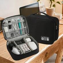 Portable Data Cable Storage Bag, Large Capacity Handbag Can Store USB Cables, Headphones, And Power Storage Box - Waterproof Storage Box, Used For Digital Electronic Devices, Commuting Essentials - 黑色 - 查看 3
