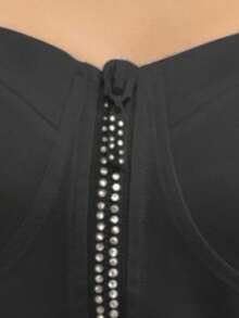 Top de tirantes para mujer ligero casual unicolor de moda con cinturón decorativo y lindos detalles en pedrería sexy para uso diario - Negro - Ver 8