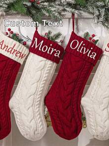 1pc 18 Inch Personalized Family Christmas Stocking, 2025 Patchwork Style Embroidered Christmas Sock, Knit Stocking With Name, Christmas Gift, Holiday Decor,New Year Glamour - Multicolor - View 1