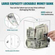 Lockable Acrylic Piggy Bank, Desktop Decoration, Christmas Or Halloween Gift, Comes With Two Keys - Clear - View 6