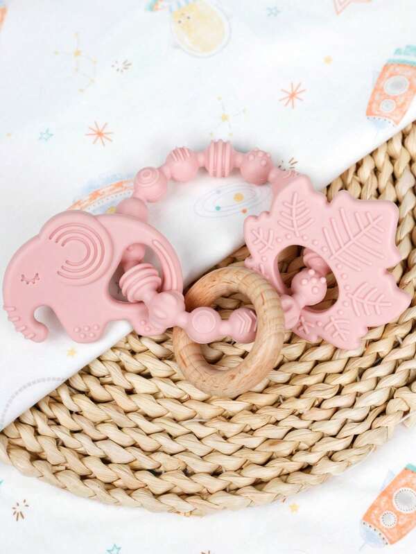 4 Peças Conjunto de Brinquedos de Dentição de Silicone, Inclui Chocalho, Pulseira, Brinquedos Sensoriais para Bebês de 0-6 Meses, 100% Silicone, Fácil de Limpar, Experiência Sensorial Calmante