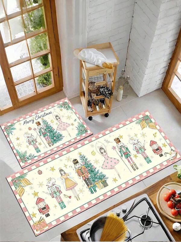 1 Stück Weihnachts-Lebkuchen-Zug Winter Küchen-Teppich, Weihnachtsdekoration, moderner Bauernhaus-Küchenteppich mit Saugfähigkeit und schnell trocknend, Läufer, Küchenboden-Matte, kleiner Teppich, Party-Versammlungs-Heimdekoration