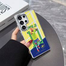 Funda de teléfono de fútbol Neymar para Samsung Galaxy S25, S24, S23, S22 FE Ultra Plus 4G/5G - Marco de lente metálico plateado con cubierta trasera suave transparente - Mezcla de colores - Ver 1