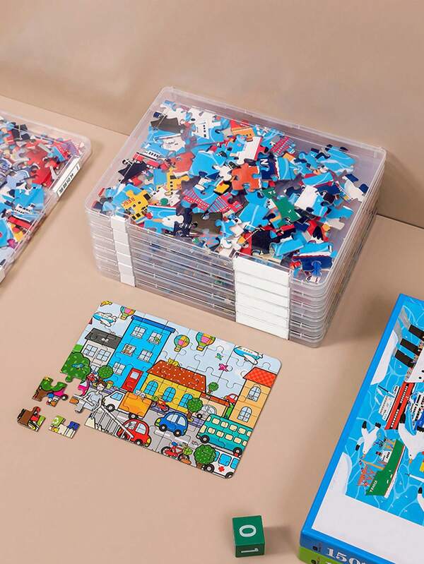 1 قطعة/2 قطعة صندوق تخزين لغز مغطى بشريط شفاف، صندوق تخزين وتصنيف كبير السعة لقطع البناء، صندوق تعبئة وتنظيم ألعاب الأطفال الشفاف، تخزين وتنظيم غرفة الأطفال، عيد الميلاد، هالوين، ، تخزين وديكور المنزل