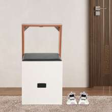 Shoe Changing Chair, Modern Folding Wall-Mounted Folding Chair, 7.5 Cm Ultra-Thin Folding Chair, Suitable For The Entrance, Bedroom, Bathroom, Hallway, Living Room - 白色和原木色 - 查看 4