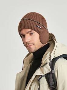 1pc Men's Grey Ear Protection Knitted Hat With Thermal Lined , Skull Cap For Outdoor Cold Weather, Suitable For Daily Use Beanie Fall Outfit - Light Grey - View 11