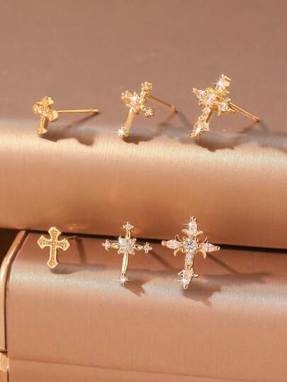3 Paar Street Style Strass Kreuz Ohrstecker Set, geeignet für Musikfestivals, Alltagsmode und Partyanlässe