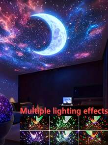 1个黑色星月投影灯，星月投影仪，星月夜灯，星空氛围灯，星月房间投影仪，星月卧室床头氛围灯，星月天花板投影仪，营造梦幻星空氛围，Type-C接口，USB供电可旋转星月投影仪 - 星空氣氛投影燈 - 查看 4
