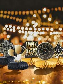 6Pcs Black Gold 2026 New Year Honeycomb Centerpieces,Happy New Year Table Ornament,New Year Party Decorations,Table Centerpiece,New Year's Eve Celebration Decor,New Year Decorations,Holiday Party Supplies - Multicolor - View 3