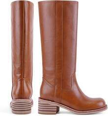 Botas de tacón cuadrado bajo y grueso hasta la rodilla para mujer, estilo - Silla de montar-a - Ver 4