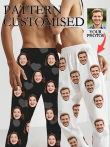 Customized Photo Pajama Pants - Unisex Pet Personalized Sleepwear - Couple Face Pattern Pajamas, Gift For Husband