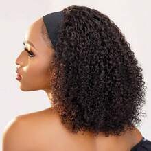 Kinky Curly Headband Wig, Glueless Wig, Curly Headband Wigs For Women, Human Hair, 200% Density, Ready To Wear, Deep Wave Blend Human Hair Wigs, Non Lace Front Wigs, Human Hair, Pull On And Go, Curly Bob Glueless Wigs, Brazilian Deep Wave Headband Wig, Natural Color, Black Wig, Beginner Friendly, Pull On And Go, Deep Wave Headband Wig, No Glue, Blend Human Hair Headband Wig For Daily Use, Beginner Friendly For Halloween - Natural Black - 查看 2