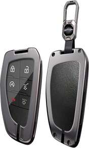 Ontto 3_4_5_6 Buttons Key Fob Case Fit For Buick Encore Envision Avenir 2020-Up Smart Remote Car Key Holder With Keychain,Solid Metal Frame Key Shell Leather Key Cover,Black - ColorE - View 1