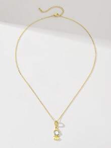 1pc Elegant & Charming Copper Inlaid Colorful Zirconia Fairy Tale Princess Pendant Necklace, Suitable For Gifting To Family/Friends, Versatile, Luxury, Party, Event, Holiday - Yellow Gold - View 6