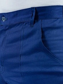 Half-Cos Heavy Denim Operational Work Pants Pockets Professional Construction Uniform - Navy Blue - View 2