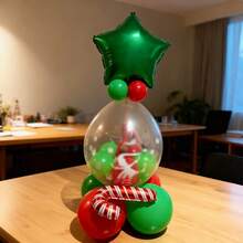 18pcs/Set Christmas Party Decorative Balloons, 18" Red Star/Pentagram Foil Balloons, 18" Clear Latex Balloons (For Welcoming New Year, Greeting Elves), 10" Red And Green Latex Balloons, Suitable For New Year's Eve Decoration In 2026. - Multicolor - View 5