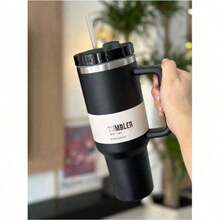40 OZ Stainless Steel Tumbler With Straw, Vacuum Insulated Water Bottle For Home, Office Or Car, Reusable Cup With Straw Leak Resistant Flip - Black - View 2