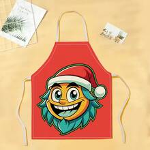1 pieza Delantal con estampado de dibujos animados navideños, delantal de limpieza del hogar con estampado creativo e interesante, delantal de cocina impermeable, resistente al aceite y fácil de limpiar, delantal creativo para el hogar, ropa de trabajo - Multicolor - Ver 5