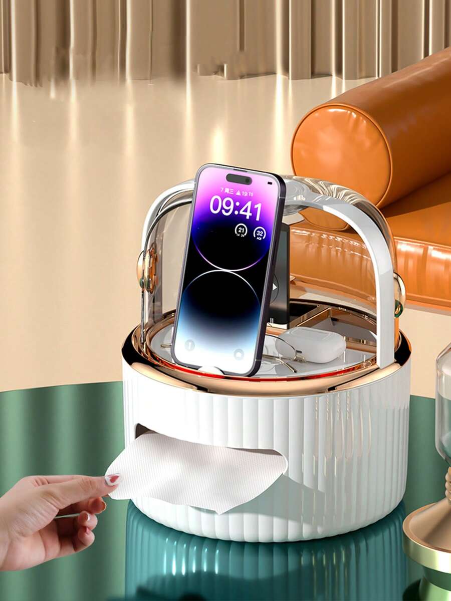 Caja de almacenamiento de cosméticos de lujo con doble puerta, estantería decorativa para baño, caja de pañuelos a prueba de polvo con extracción, estantería de almacenamiento multifuncional para escritorio, adecuada para baño, tocador, escritorio de oficina, decoración de habitación - Multicolor - Ver 1