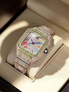 DAYAND NIGHT 2025 New 42mm Full Rhinestone Luxury Quartz Watch, Iced-Out Diamond Watch, Moissanite Roman Watch, Dazzling, Unisex, Business Casual, Fashion Versatile, Waterproof, Popular Model - 22 Colors, Suitable For Party, Banquet, Daily Wear, Gift For Valentine's Day, Anniversary, Birthday - 銀白鑽石 - 查看 26