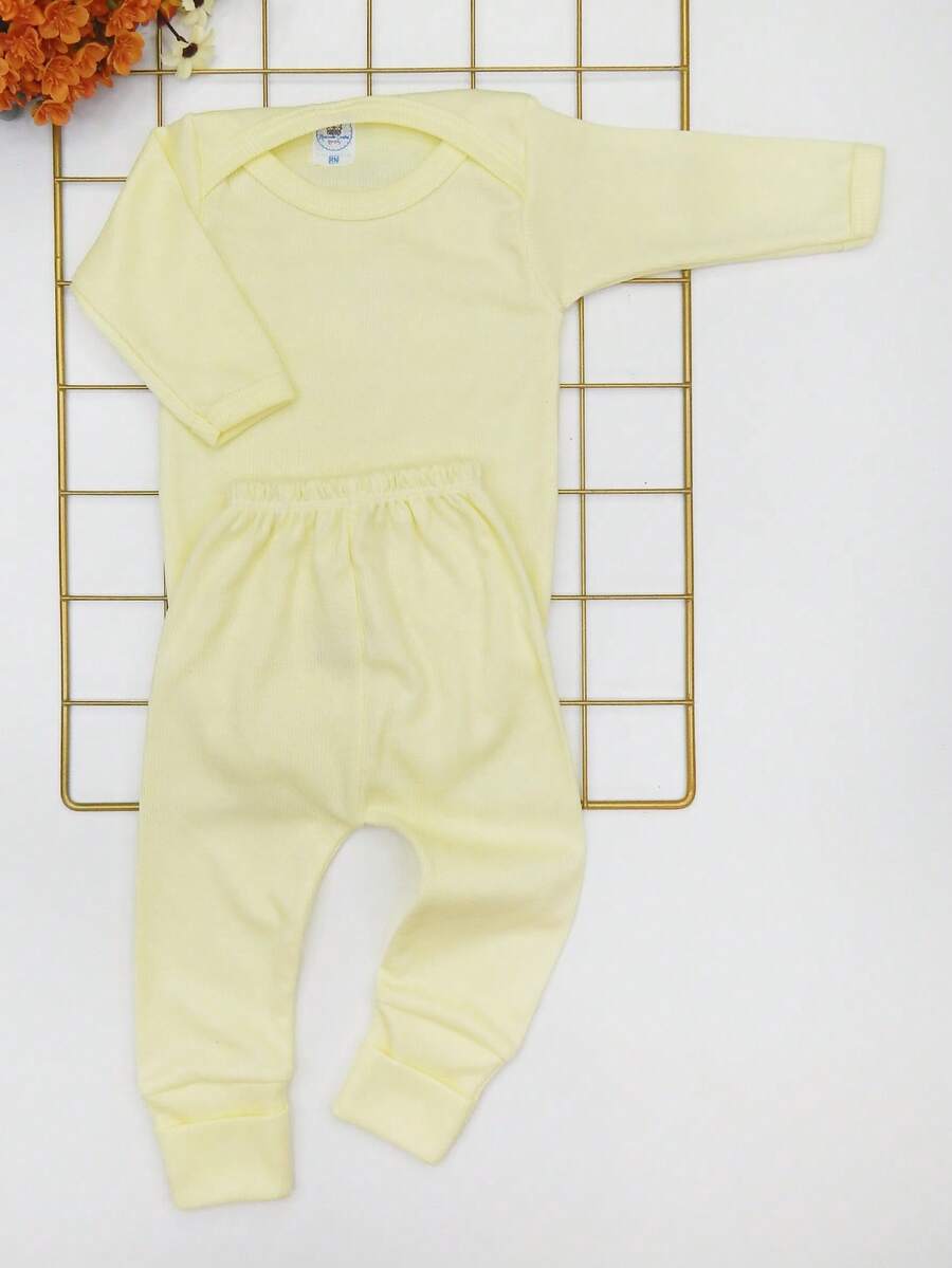 2 Piece Newborn Baby Set Long Sleeve Summer Ribbed Knit / Yellow - 黃色 - 查看 1