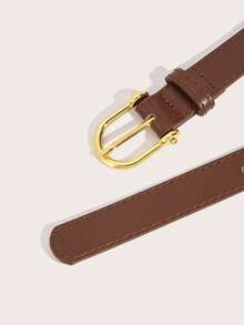 1pc Women's Elegant Luxury Minimalist Square Buckle Versatile PU Leather Solid Color Belt, Suitable For Dresses, T-Shirts, Trousers, Casual Office Wear, School, Autumn, Halloween - Brown - View 2