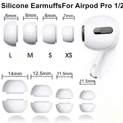 苹果 2 件白色柔软替换硅胶耳套耳罩耳帽兼容 Airpods Pro 1/ 2 耳套带防尘网柔软硅胶完美贴合耳道更舒适 L M S XS 尺寸可选