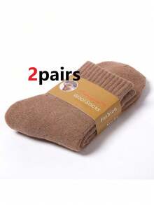 1 Pair Thick Wool Socks, Casual Solid Color Warm Mid-Calf Socks For Men And Women, Suitable For Autumn And Winter