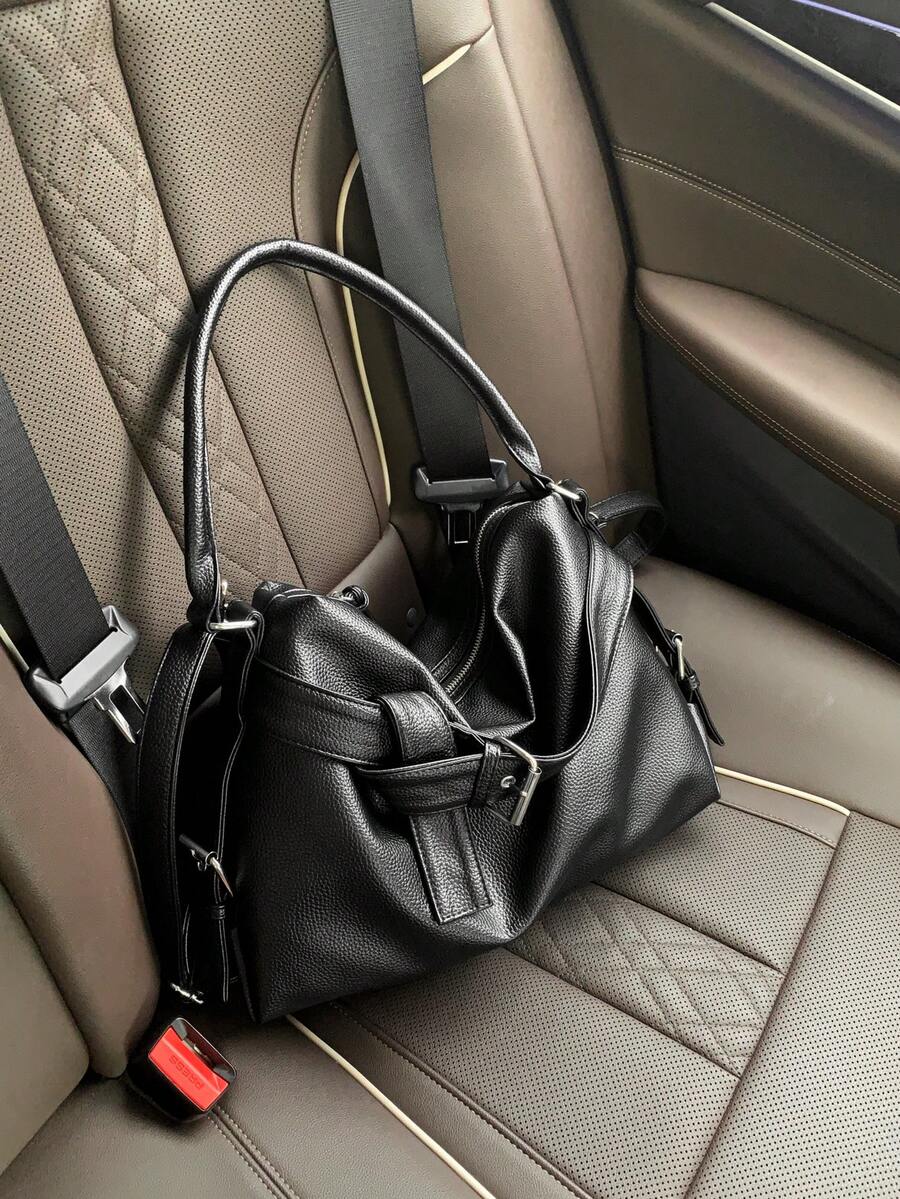 1pc Women's Simple Boston Handbag, Solid Color Versatile Buckle Design Shoulder Bag/Crossbody Bag