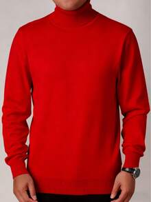 Men's Regular Shoulder Long Sleeve High Neck Sweater, Versatile For Daily Wear Knitted Pullover