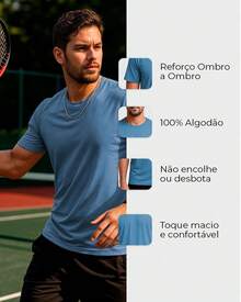 Men's Basic 100% Cotton T-Shirt With Shoulder-To-Shoulder Reinforcement, Plain, Casual Fit - 藍色 - 查看 2