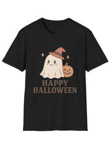 Cute Ghost Halloween Shirt, R Vintage Spooky Tee, Pumpkin Witch Hat Ghost T-Shirt, Pastel Aesthetic Fall Graphic Top - 款式25 - 查看 1
