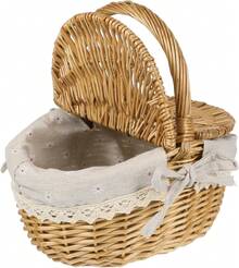 Oval Wicker Picnic Basket 1pc Fruit Vegetable Storage Basket Wicker Weaving Camping Picnic With Double Lid Linen Cotton Cloth Lining For Storage And Dr (Daisy Pattern Lining),23949200 - Khaki - View 1