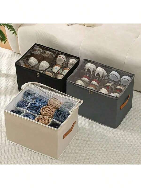 Jednoczęściowy, składany pojemnik na buty z materiału z pokrowcem przeciwkurzowym, duża pojemność, bez nadruku, nadający się do prania ręcznego, używany do organizacji szaf w sypialni, odpowiedni na powrót do szkoły, do przechowywania na kempingu, do akademika, do podróży