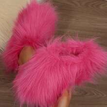 Womens Slippers Comfy Faux Fluffy Slippers Cotton Fuzzy Slippers Autumn Winter Shoes Slippers Bedroom Slippers Fuzzy Short Boots Shoes Soft Comfy Memory Foam Indoor House - Hồng - Xem 3