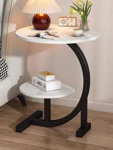1 Portable Coffee Table With Storage Shelf, Two-Tier Table, Without USB Port, Small Table For Small Space, Rolling, Mobile Nightstand For Home Office - Multicolor - View 4