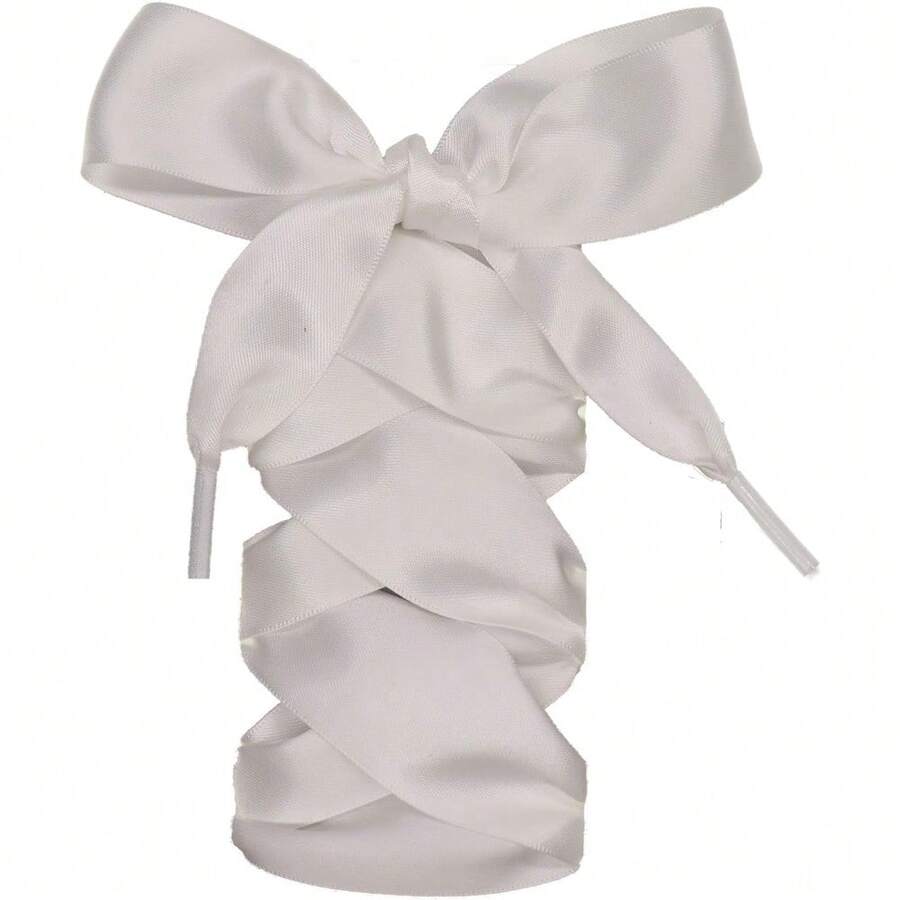 Satin Ribbon Flat Shoelaces For Sneakers - 10 Colors 6 Sizes 32mm Wide Premium Replacement Laces - 1 Pair Pack - 白色 - 查看 1