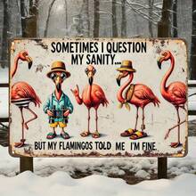 Doubt My Sanity' Funny Flamingo Tinplate Wall Art – Aluminum Metal Decor For Home | Retro Humorous Sign" - 彩色 - 查看 1