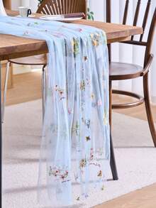 1pc Floral Embroidered Sheer Table Runner, Romantic Farmhouse Style, Suitable For Daily Use, Festivals, Weddings, Hotels, Birthday Parties, Home Decor, Photography Backdrop, All Seasons - Blue - View 4