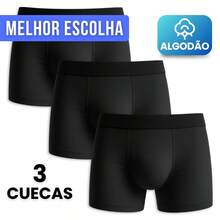Kit 3 Cuecas Boxer Box Masculino Algodão Confortável Básicas - Preto - Visão 1