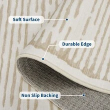 Machine-Washable, Modern Style Rug, Striped Pattern Rug, Low Pile, Non-Shedding/Non-Slip And Stain-Resistant, Suitable For Living Room, Study, Office, Bedroom, Beige - 米色 - 查看 7