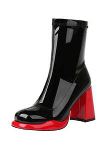 Women's Go Go Boots Platform Chunky Block Heel Boots Prom Square Toe Side Zipper Mid Calf Booties Shoes - 紅色 - 查看 22