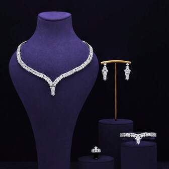 Women Wedding Jewelry Set For Brides Saudi Arabia 4 Pieces CZ Zirconia Bridal Jewellery Collection Necklace Set