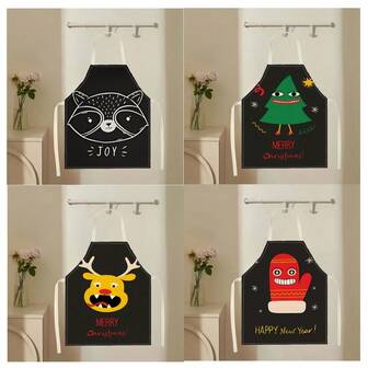 1件圣诞图案围裙，创意有趣时尚印花家居清洁围裙，防水防油易清洗厨房烹饪围裙，创意家居围裙，工作服